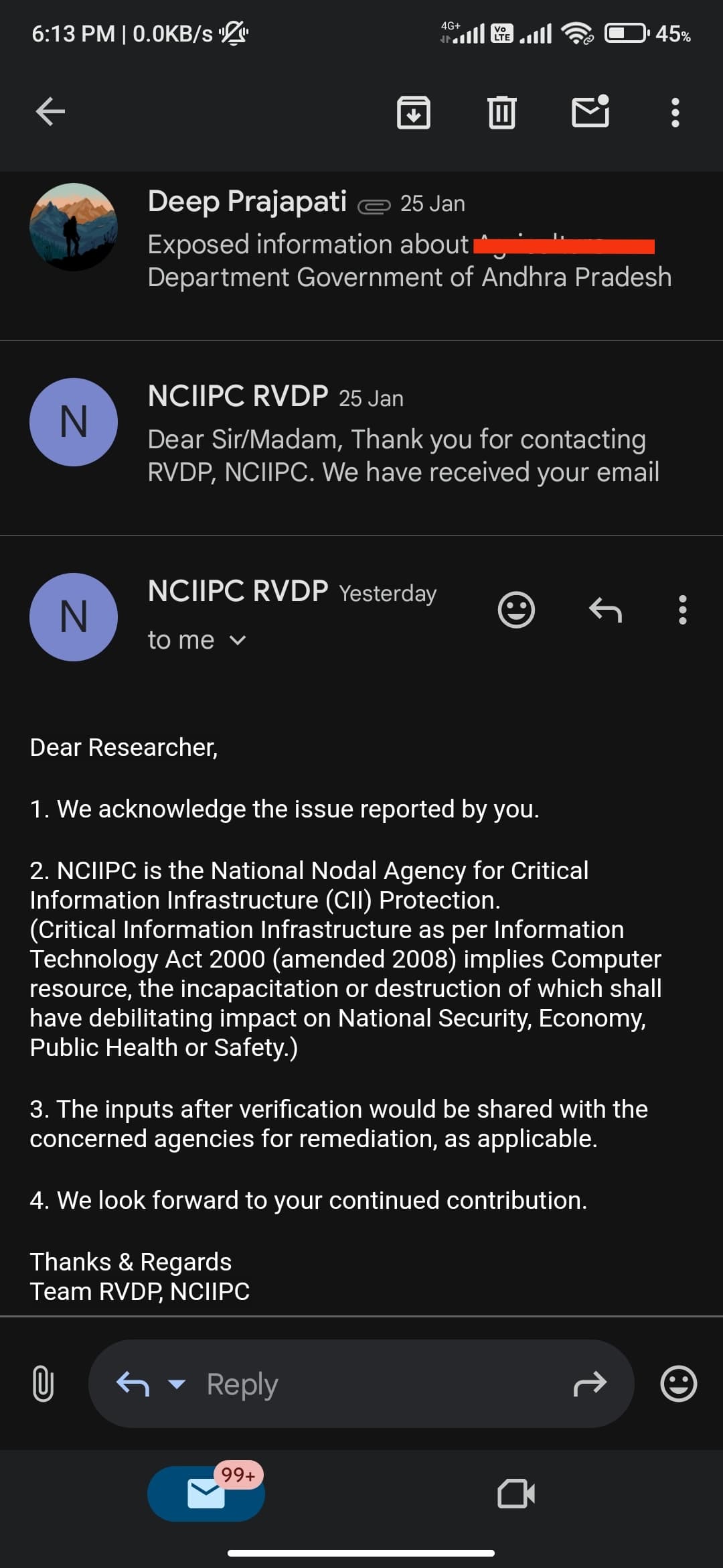 Security Acknowledged - Government of India